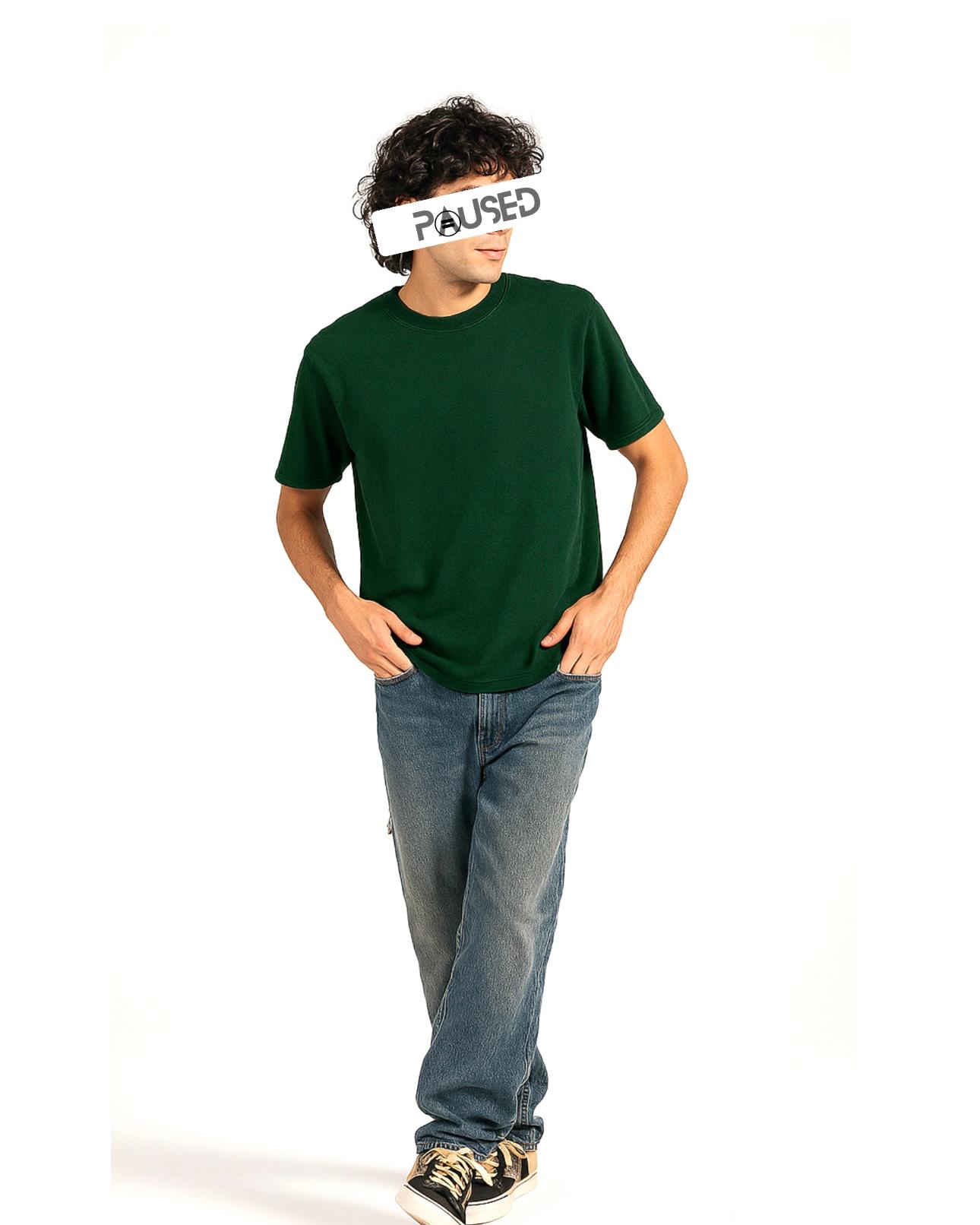 TEXTURED DROPSHOULDER T SHIRT (BOTTLE GREEN)