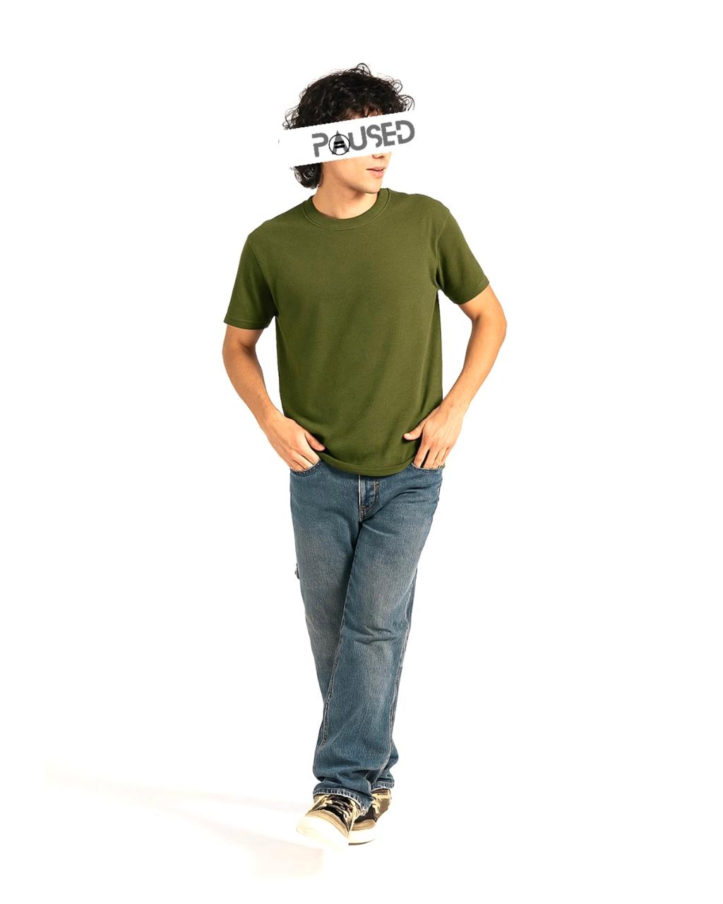 TEXTURED DROPSHOULDER T SHIRT (OLIVE)