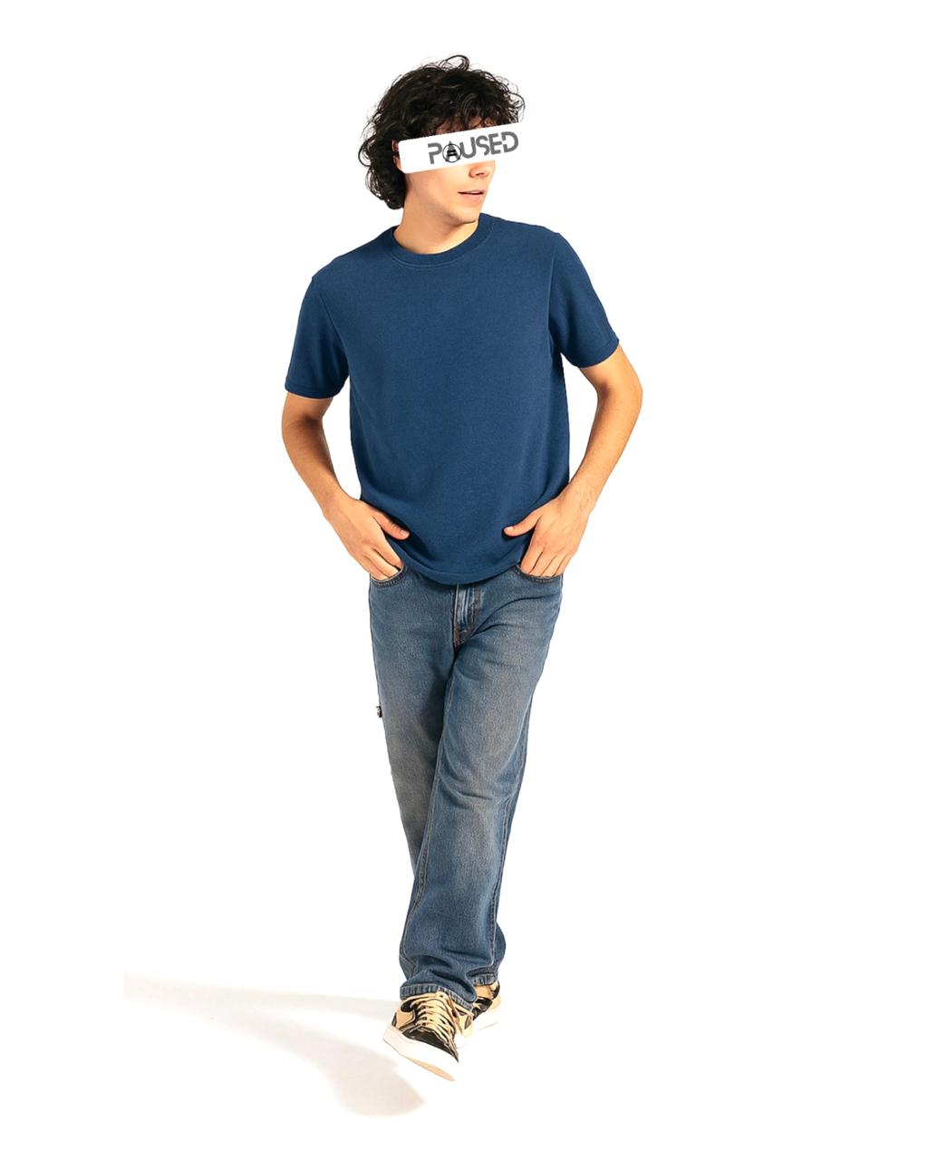 TEXTURED DROPSHOULDER T SHIRT (PETROLIUM BLUE)