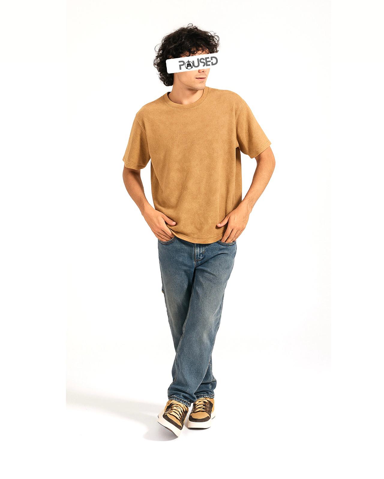 TEXTURED DROPSHOULDER T SHIRT (BEIGE)