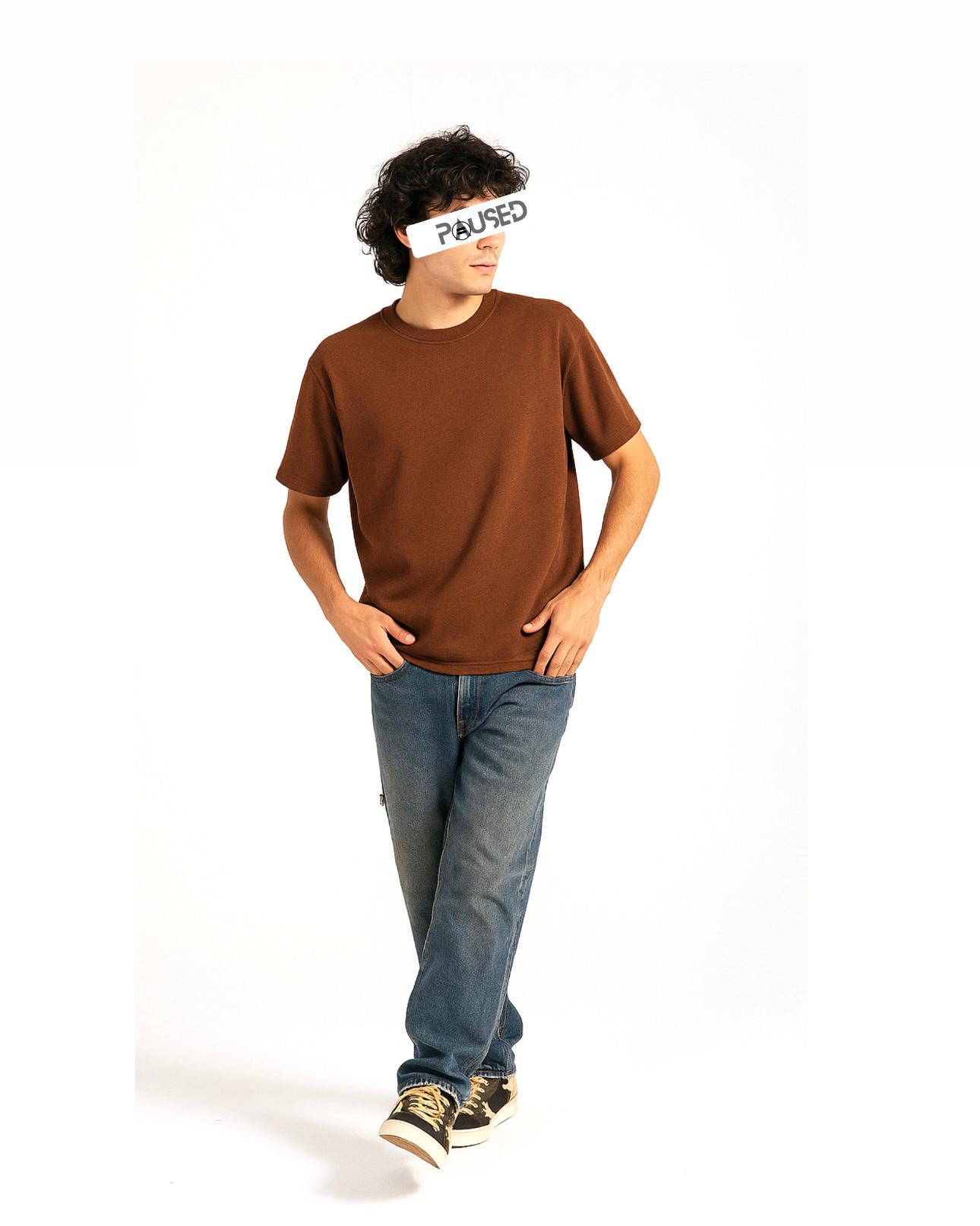 TEXTURED DROPSHOULDER T SHIRT (BROWN)