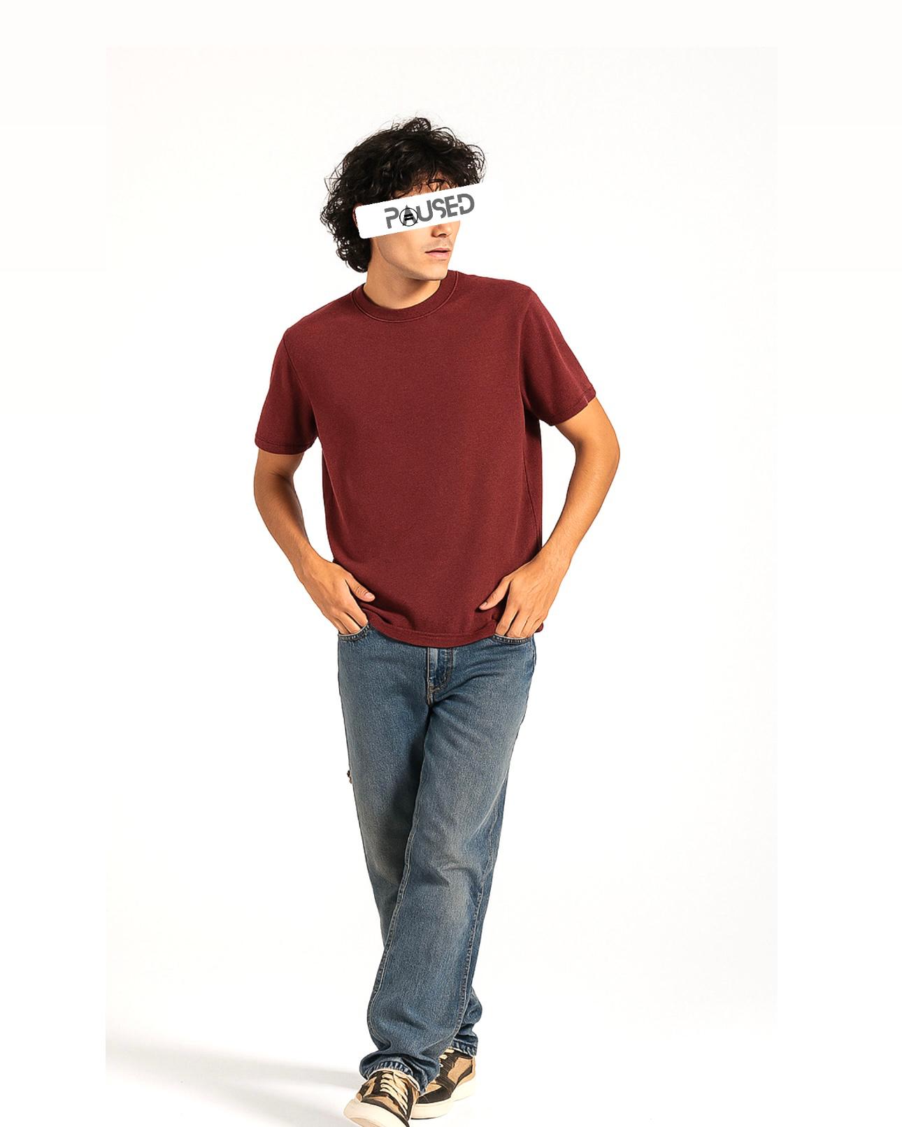 TEXTURED DROPSHOULDER T SHIRT (MARRON)