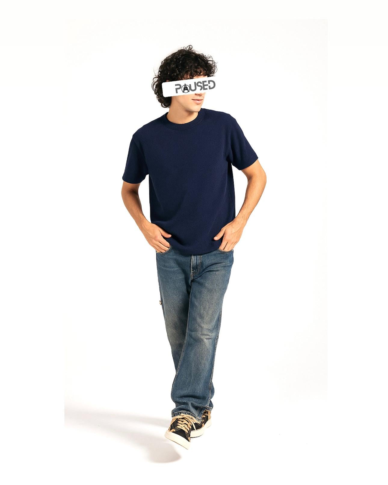 TEXTURED DROPSHOULDER T SHIRT (NAVY)